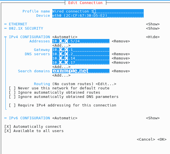 Static IP Address Settings
